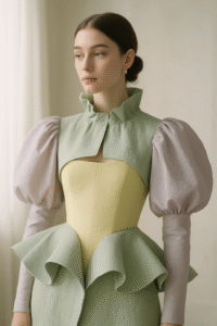 Pastel Renaissance - Displaying sophisticated pastel combinations of sage green, butter yellow and lavender in an elegant silhouette