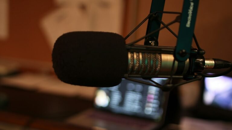 Podcast microphone on a boom arm